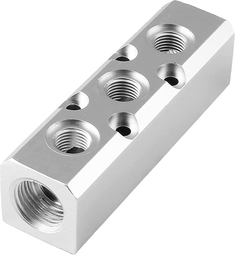 Iceyon 3 Way Pneumatic Manifold Air Distribution Block, Aluminum Alloy Air Compressor Manifold Distribution Block, G1/2 Supply Port, G1/4-Inch Output Port (3 Way 5 Port) - Image 5